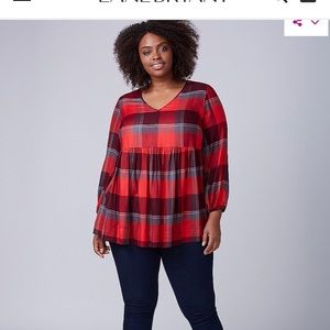 Lane Bryant plaid babydoll top size 14/16